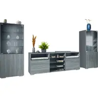 Vladon Wohnwand Granada, Anbauwand bestehend aus 2 Vitrinen und 1 TV-Board, Anthrazit matt/Avola-Anthrazit (286 x 122,5 x 35 cm)