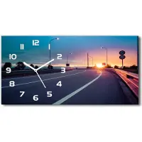 Tulup Wanduhr aus Glas – 60x30 cm - Glasbild - Glasuhr - Gehärtetes Glas - weisse-zeiger - Autobahn