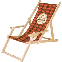 Ferocity Holz Liegestuhl Personalisierbar Klappbar Klappliegestuhl mit Armlehne und Getränkehalter Strandstuhl Motiv Orange Kariert [119]