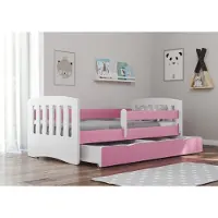 Sellbee Bjird Kinderbett Jugendbett 80x140 cm mit Rausfallschutz Schublade und Lattenrost - Einzelbett Classic - Rosa