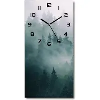 Tulup Wanduhr aus Glas – 30x60 cm - Glasbild - Glasuhr - Gehärtetes Glas -Nebel über dem Wald