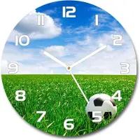 Tulup Wanduhr aus Glas 30fi Glasbild Glasuhr Gehärtetes Glas - weisse-zeiger - Football on the meadow