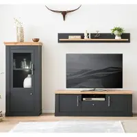Lomadox Wohnwand 3-tlg. mit Beleuchtung CESENA-61 in anthrazit mit Wotan Eiche Nb., B/H/T ca. 250/170/45 cm