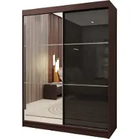 Masseno Schiebetürenschrank VITALE 150 cm Kleiderschrank Schlafzimmer Schrank 2-türig mit Spiegel und Lacobel Wengefarben