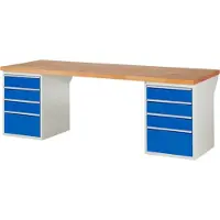 RAU Werkbank mit 8 Schubladen - Teilauszug - 150:6 / 270:2 - 840 x 2.500 x 900 mm (HxBxT) - Traglast 1.000 kg - Buche