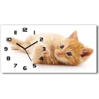 Tulup Wanduhr aus Glas – 60x30 cm - Glasbild - Glasuhr - Gehärtetes Glas - schwarze-zeiger - rote Katze