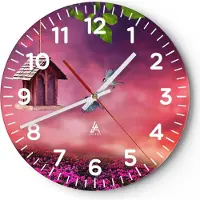 ARTTOR Wanduhr - Rund - Glasuhr - Vögel Wiese Garten Dekoration - 40x40cm - Schleichendes Uhrwerk - Lautlos - zum Aufhängen bereit - Dekoration Modern - Wanddekoration aus Glas - C4AR40x40-3115