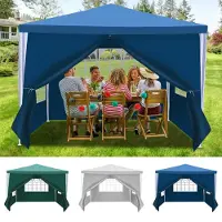 Fiqops Faziango 3 x 3 m Garten Pavillon mit 4 Seitenteilen tragbares wasserdichtes Zelt mit Spiralschläuchen, Blau