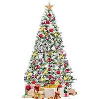 KOMFOTTEU 225 cm Weihnachtsbaum, künstlicher Tannenbaum mit Schneeflocken, Weihnachtsdekoration mit Metallbasis, Christbaum klappbar für Feste, Partys, Büro (225cm)