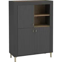 Mirjan 24 Highboard Mossa 3D MO05, Kommode mit drei Drehtüren, Wohnzimmer Kollektion (Farbe: Schwarz / Schwarz + Eiche Whisky, ohne Beleuchtung)