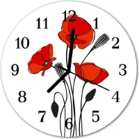 Tulup Glasuhr Wanduhr Küchenuhr Echt-Glas 30fi cm Mohnblume rot