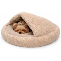 Odol-Plusz Rundes Hundebett und Katzenbett 60cm, Beige, Shaggy Bouclé, Schlafsack-Design, Warmes Höhlenbett, Rutschfester Boden, Maschinenwaschbar