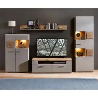 Lomadox Wohnzimmer Set FARO-36 in basalt mit Absetzungen in Eiche Hirnholz Nb., B/H/T: ca. 325/205/47 cm