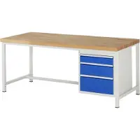 RAU Werkbank mit 3 Schubladen - Vollauszug - 120:1 / 180:1 / 240:1 - höhenverstellbar 840-1.040 mm - 2.000 x 900 mm (BxT) - Traglast 1.250 kg - Buche