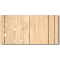 Tulup Wanduhr aus Glas – 60x30 cm - Glasbild - Glasuhr - Gehärtetes Glas - weisse-zeiger - Holzuntergrund