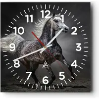 ARTTOR Wanduhr - Quadrat - Glasuhr - Pferd Tier Natur - 40x40cm - Schleichendes Uhrwerk - Lautlos - zum Aufhängen bereit - Dekoration Modern - Wanddekoration aus Glas - C4AC40x40-3593