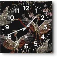 ARTTOR Wanduhr - Quadrat - Glasuhr - Asiatisch Vögel Verziert - 40x40cm - Schleichendes Uhrwerk - Lautlos - zum Aufhängen bereit - Dekoration Modern - Wanddekoration aus Glas - C4AC40x40-4556