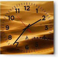 ARTTOR Wanduhr - Quadrat - Glasuhr - Afrika Sahara Kamel Landschaft - 40x40cm - Schleichendes Uhrwerk - Lautlos - zum Aufhängen bereit - Dekoration Modern - Wanddekoration aus Glas - C4AC40x40-0338