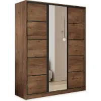 Masseno Schiebetürenschrank PINA 160/205/58 cm Kleiderschrank mit 4 Schubladen Schlafzimmer Schrank 3-türig mit Spiegel Eiche Lefkas