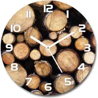 Tulup Wanduhr aus Glas 30fi Glasbild Glasuhr Gehärtetes Glas - weisse-zeiger - Logs of wood