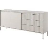 Masseno Kommode SENSATO 187 cm Sideboard mit 3 Schubladen und 2 Türen für Wohnzimmer Schlafzimmer Modern 187x40x81 cm Beige / Beige