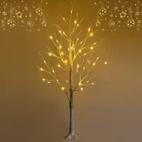 Goplus 120cm Künstlicher Weihnachtsbaum mit LED Licht und Metallständer, Christbaum mit PVC-Blättern, weiß