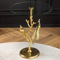 Invicta riess-ambiente Beistelltisch WILDLIFE PEACOCK 60cm gold Glasplatte Metall Pfauen-Skulptur rund