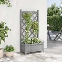 vidaXL "2026 Aktion"Pflanzkübel/Garten-Hochbeet - CLORIS - Pflanzkasten - mit Spalier Grau Massivholz Tanne - NeuMöbel9613639