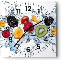 ARTTOR Wanduhr - Quadrat - Glasuhr - Wasser Früchte frisch Essen - 30x30cm - Schleichendes Uhrwerk - Lautlos - zum Aufhängen bereit - Dekoration Modern - Wanddekoration aus Glas - C4AC30x30-2675