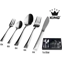King 31tlg. Besteckset Madrid im ETUI / Edelstahl 18/10 / 6x Menülöffel, 6x Menügabel, 6x Menümesser, 6x Kaffeelöffel, 6x Kuchengabel, 1x Etui