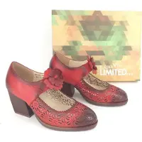 LAURA VITA Limited Damen Pumps rot durchbrochen mit Blüte, 6,5 cm Absatz 39