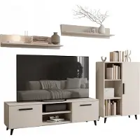 Matkam Wohnzimmermöbel-Set Oslo, 4-teilig, 1 x TV-Kommode 1 x Wohnzimmerkommode, 2 x Hängeregale, (Kaschmir)