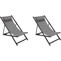 Degamo Liegestuhl Gartenliege IBIZA, Alu anthrazit + Kunstgewebe grau, 2 Stück