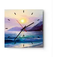 ARTTOR Wanduhr - Quadrat - Glasuhr - Berge Meer Welle - 30x30cm - Schleichendes Uhrwerk - Lautlos - zum Aufhängen bereit - Dekoration Modern - Wanddekoration aus Glas - C3AC30x30-3952