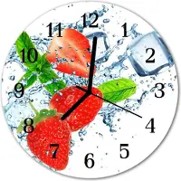 Tulup Glasuhr Wanduhr Küchenuhr Echt-Glas 30fi cm Erdbeeren rot
