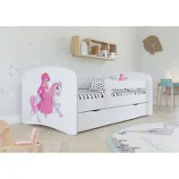 Sellbee Kinderbett Jugendbett 80x160 cm Weiß mit Matratze Rausfallschutz Schublade und Lattenrost Kinderbetten für Mädchen und Junge - Prinzessin auf dem Pony
