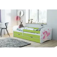 Sellbee Kinderbett Jugendbett 80x160 cm Grün mit Matratze Rausfallschutz Schublade und Lattenrost Kinderbetten für Mädchen und Junge - Fee mit Schmetterlingen