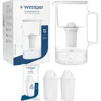 Wessper Glasfilterkanne 3,3l Weiß + 3x aquaclassic 77g Filter