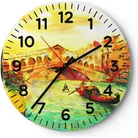 ARTTOR Wanduhr - Rund - Glasuhr - Venedig Gondel - 40x40cm - Schleichendes Uhrwerk - Lautlos - zum Aufhängen bereit - Dekoration Modern - Wanddekoration aus Glas - C4AR40x40-3841