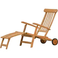 Kai Wiechmann Teak Deckchair Europa mit Rad Rollen als wetterfester Liegestuhl und Gartenliege verstellbarer Teakholz Relaxsessel mit Fußablage