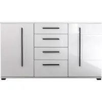 Lomadox Sideboard COLORADO-61 in weiß Hochglanz mit schwarzen Relinggriffen BxHxT ca. 150x86x42cm