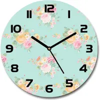 Tulup Wanduhr aus Glas 30fi Glasbild Glasuhr Gehärtetes Glas - schwarze-zeiger - Floral pattern