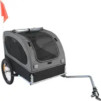 SucceBuy Fahrradanhänger für Hunde, 40 kg Tragkraft, Fahrradträger für Haustiere mit klappbarem Rahmen, Schnellspannräder, Universalkupplung, Sicherheitsreflektoren, Schwarz/Grau