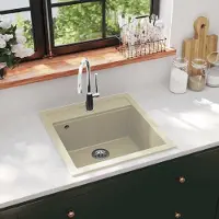 PUEAZU Granitspüle Einzelbecken Beige - Spülen &4832