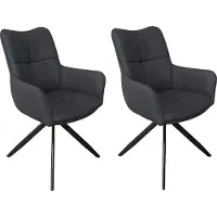 ByLiving Esszimmerstuhl 2er Set HAMILTON drehbar 360 Grad, Webstoff dunkelgrau, Metallgestell schwarz, Küchenstuhl mit Armlehnen, Maße: B 57, H 90, T 63 cm