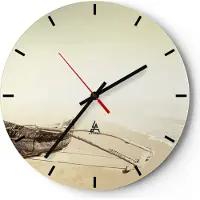 ARTTOR Wanduhr - Rund - Glasuhr - ód Wrack Meer - 40x40cm - Schleichendes Uhrwerk - Lautlos - zum Aufhängen bereit - Dekoration Modern - Wanddekoration aus Glas - C3AR40x40-5123