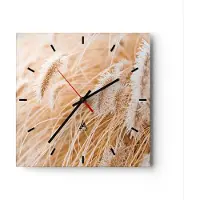 ARTTOR Wanduhr - Quadrat - Glasuhr - Gras Boho Licht - 30x30cm - Schleichendes Uhrwerk - Lautlos - zum Aufhängen bereit - Dekoration Modern - Wanddekoration aus Glas - C3AC30x30-4903