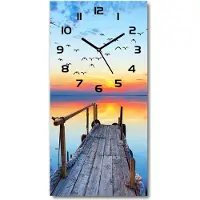 Tulup Wanduhr aus Glas – 30x60 cm - Glasbild - Glasuhr - Gehärtetes Glas -Hölzerner Pier