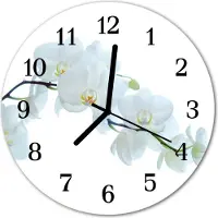 Tulup Glasuhr Wanduhr Küchenuhr Echt-Glas 30fi cm Orchidee weiß