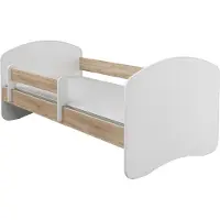 ACMA II Jugendbett Kinderbett 140 x 70 cm Junior-Bett Komplett-Set mit Matratze Lattenrost und Rausfallschutz Weiß / Eiche Sonoma , Kinderzimmer